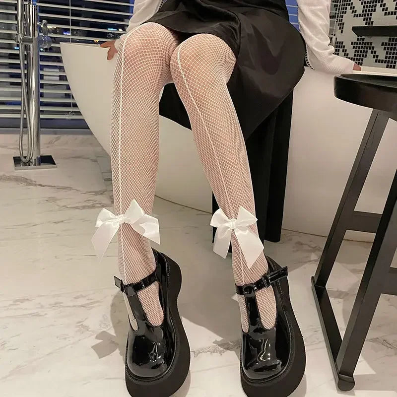 Noir Ribbon Mesh Tights - vetitus -