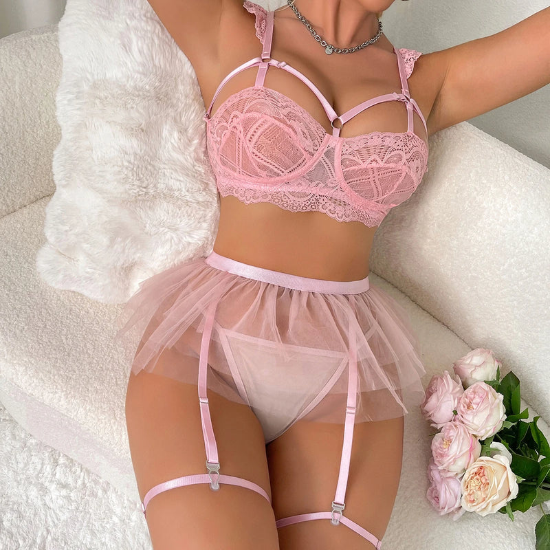 Eloria Lace Garter Skirt Set - vetitus -