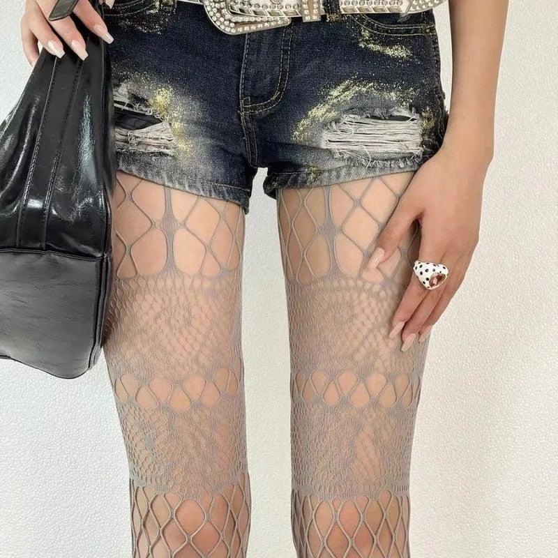 Silver Veil Mesh Tights - vetitus -