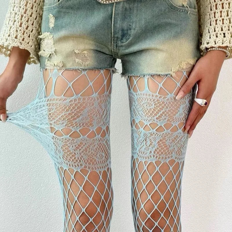 Silver Veil Mesh Tights - vetitus -