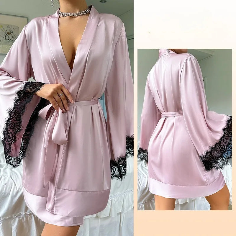 Elowen Lace Sleeve Satin Robe - vetitus -