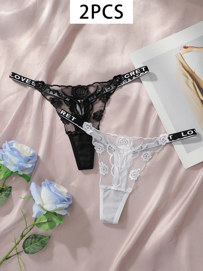 Rosette Lace Thong Duo