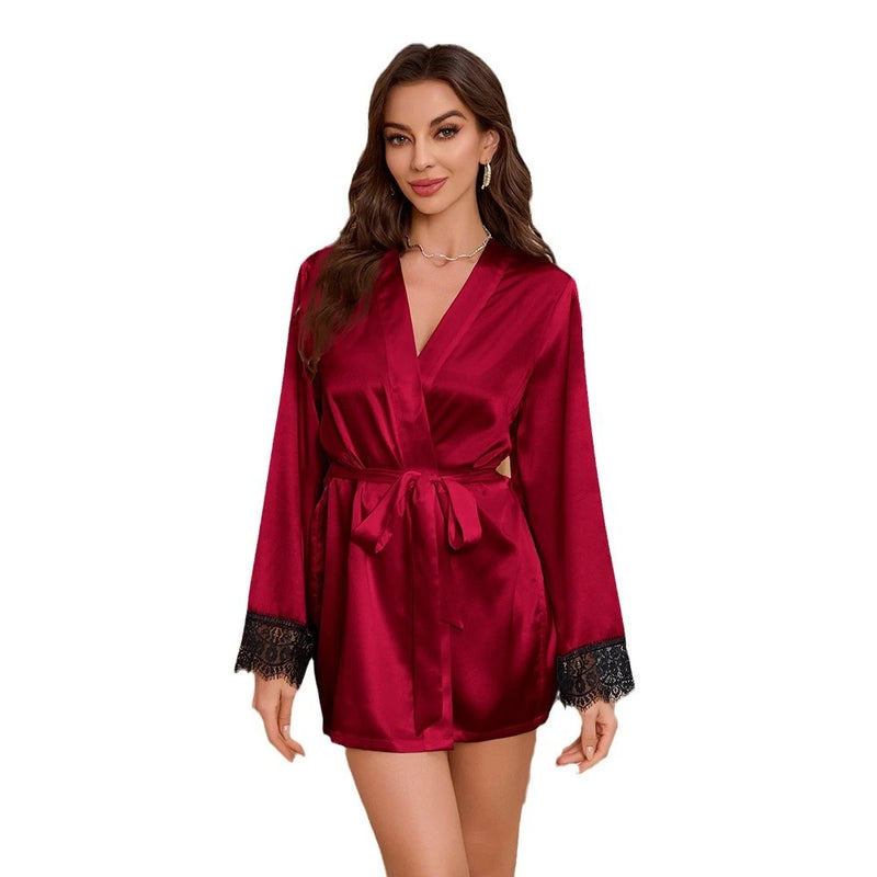 Valmere Lace Back Satin Robe - vetitus -