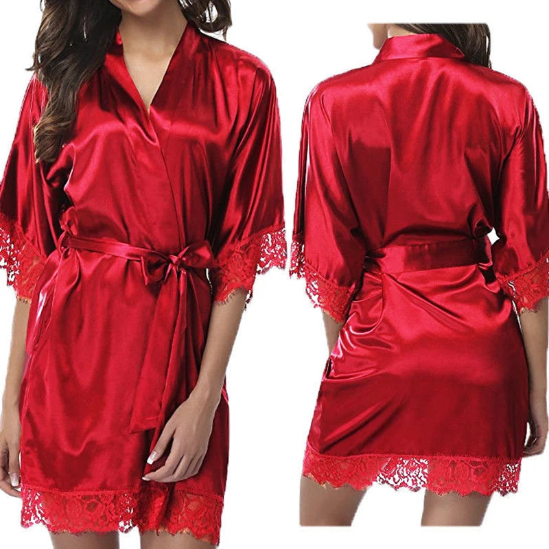 Veloria Lace Trim Satin Robe - vetitus -