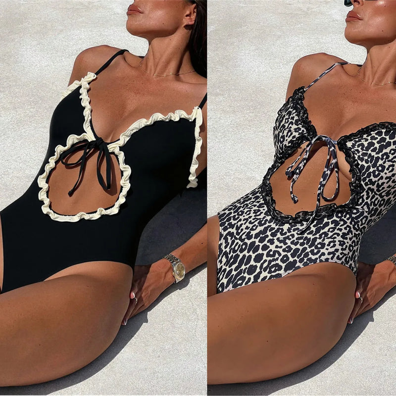 Noir Ruffle Cutout One-Piece - vetitus -