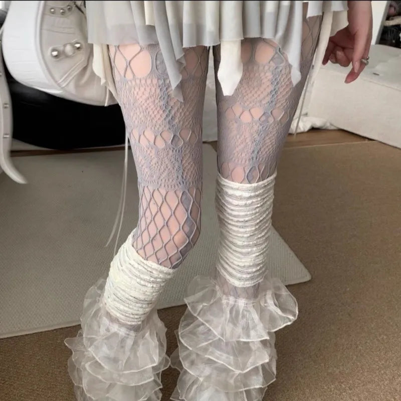 Silver Veil Mesh Tights - vetitus -