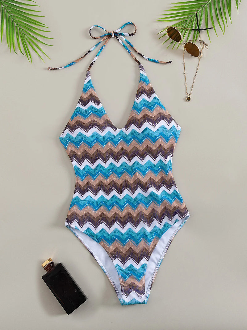 Azure Wave Halter One-Piece - vetitus -