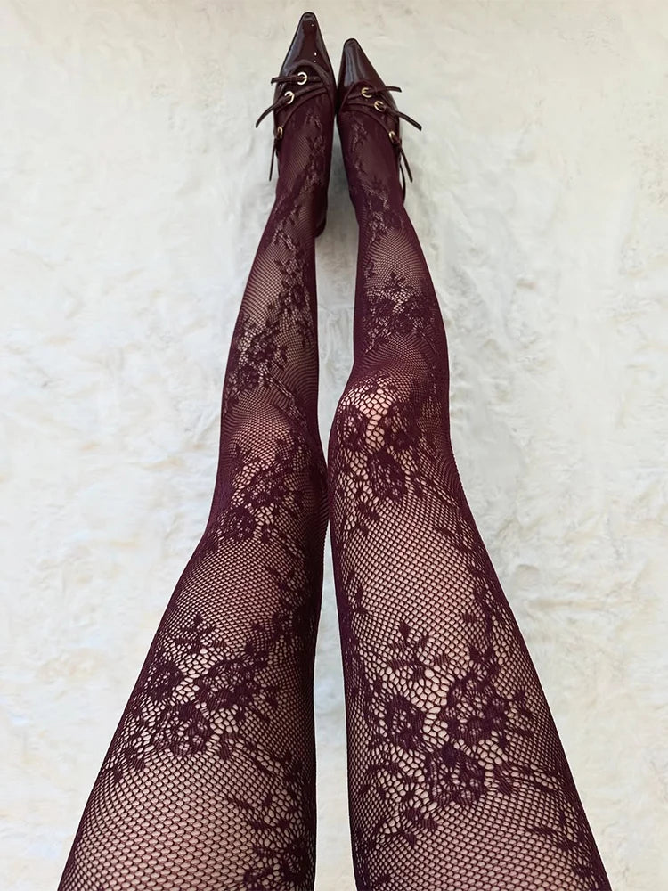 Bordeaux Lace Tights - vetitus -