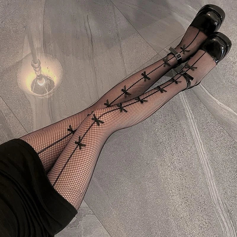 Noir Ribbon Mesh Tights - vetitus -