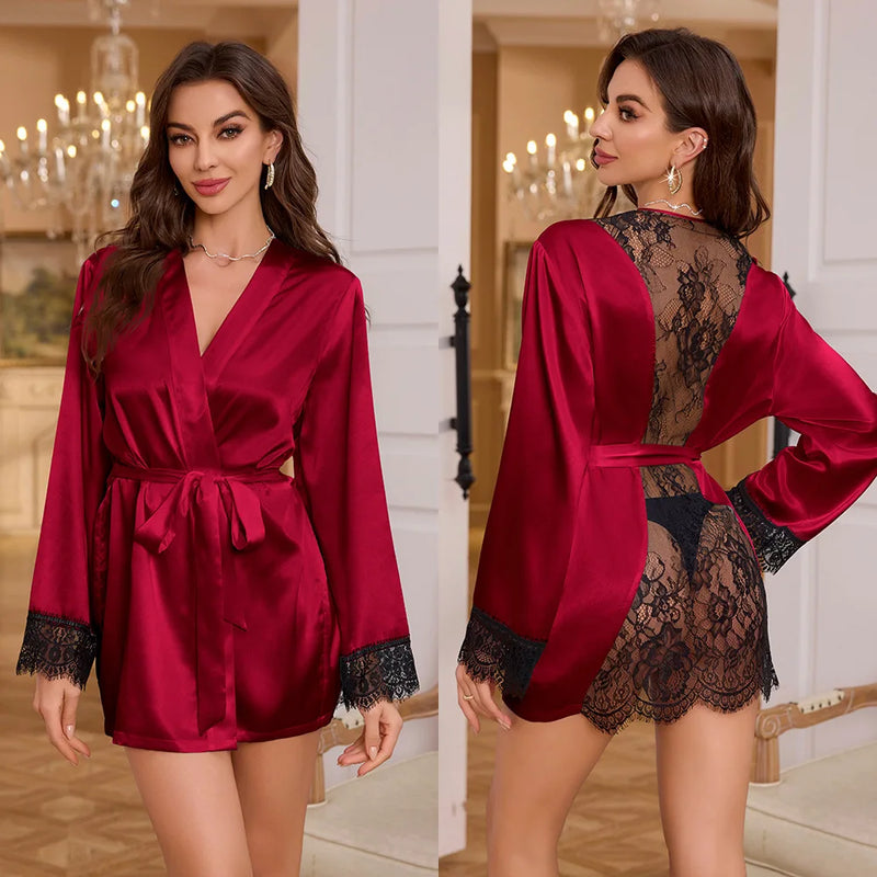 Valmere Lace Back Satin Robe - vetitus -