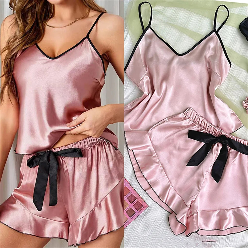 Serelle Satin Camisole Lounge Set - vetitus -