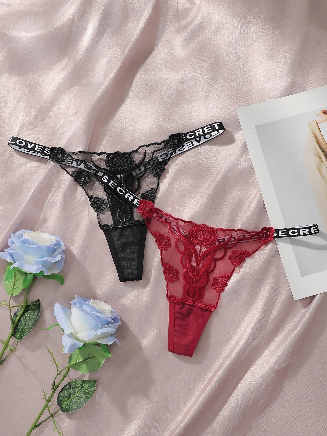 Rosette Lace Thong Duo