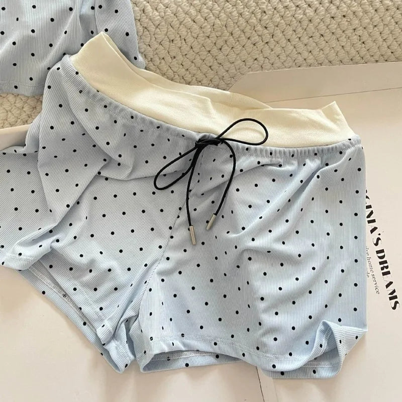 Women's Polka Dot Lace Cami & Shorts Pajama Set Summer Sweet Soft Lounge Wear 2 Piece Set Casual Sleeveless Sleepwear