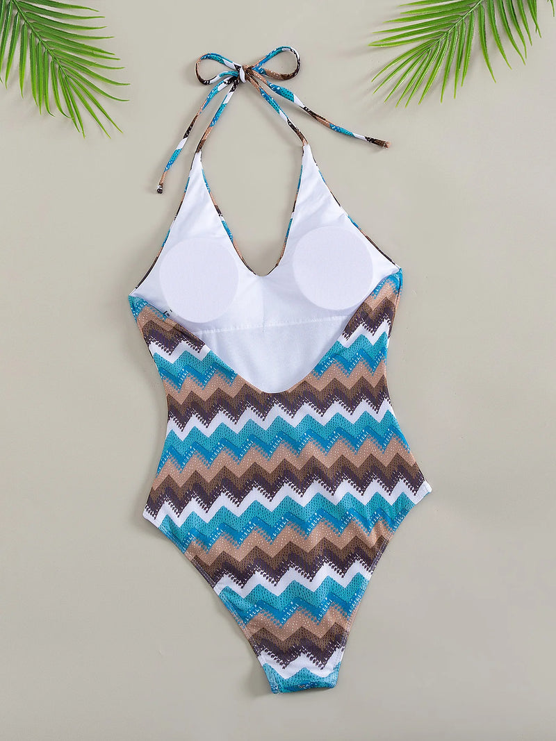 Azure Wave Halter One-Piece - vetitus -