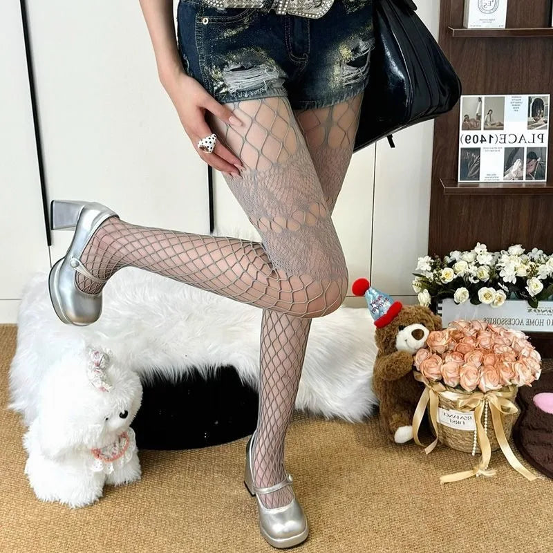 Silver Veil Mesh Tights - vetitus -