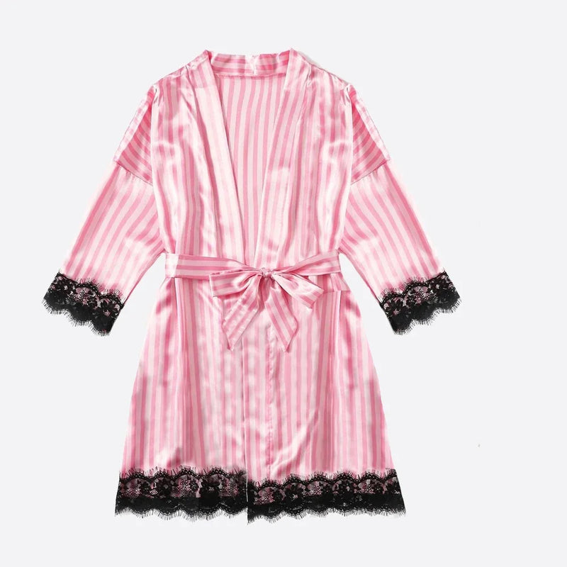 Elvara Lace Trim Satin Robe - vetitus -