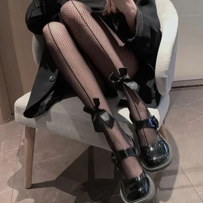 Noir Ribbon Mesh Tights - vetitus -