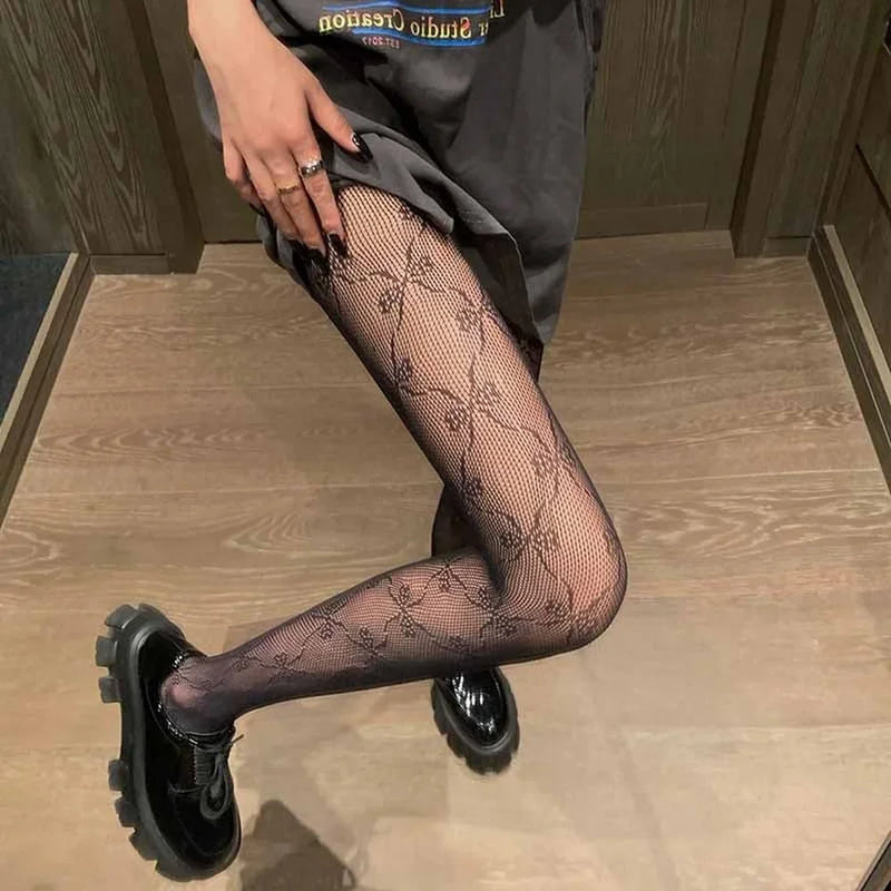 Noir Fleur Lace Tights - vetitus -